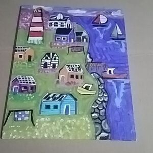 Colorful Coastal Village Art Print